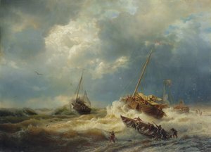 Fartyg i en storm på den holländska kusten, 1854